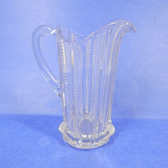 Clear Glass Syrup Pitcher Vintage EAPG Beaded Pattern 6" Tall - Picture 1 of 8